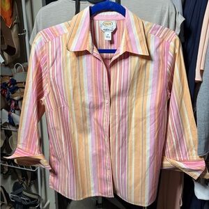 Talbots Wrinkle Resistant Pink and Orange Striped Shirt